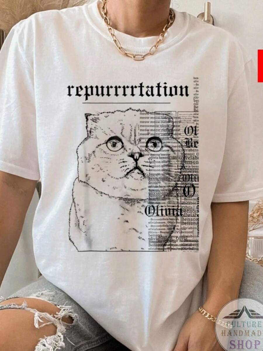 Reputation Cat, 1989 Cat Shirt Tank Top V-Neck Hoodie - White - View 1