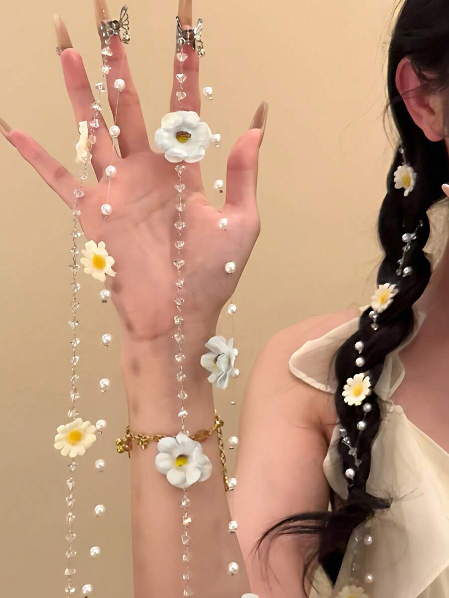 2pcs Cute Daisy Tassel Hair Clips, Unique Personalized Beach Vacation Style Hair Accessories, Suitable For Casual Outfits, Birthday/Mother's Day Gift,Travel,Party - Multicolor - View 1