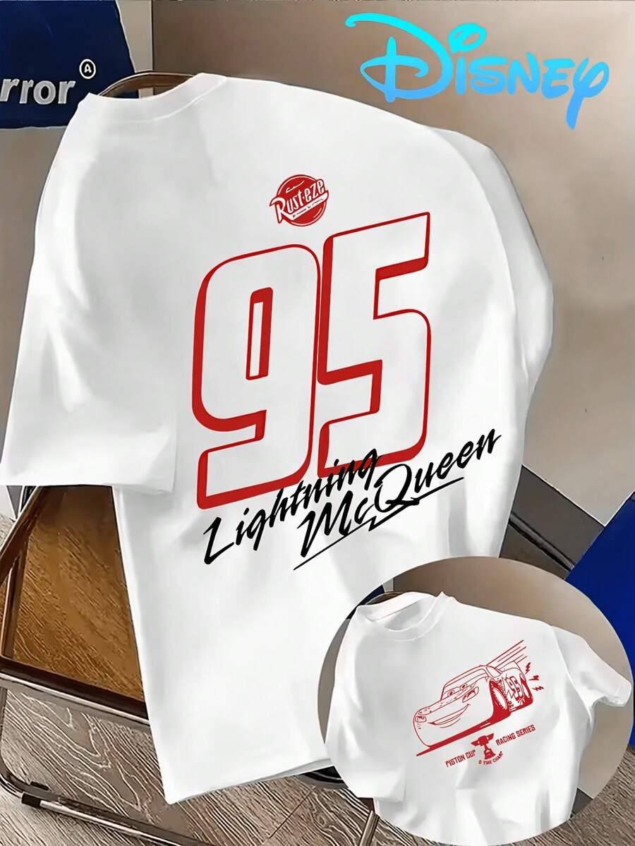(Disney Licensed)Disney Cars Lightning McQueen 95 Rust-Eze Front And Back Print Men's Oversized Crew Neck Short Sleeve Graphic T-Shirt, Retro Lightning McQueen Racing Casual Streetwear Tee For Men Summer Daily Wear, Disney Officially Authorized Men's Short-Sleeved T-Shirts, Mens Clothes, Men, Ropa De Hombre, Summer Clothes, Men Shirts, Graphic Tees, Disney Outfits Men, Graphic Tees, Camisetas Para Hombre, Camisas Para Hombre, Summer Outfits For Men, Father's Day Gift, Perfect Gift For Family And Friends, Which Are Necessary For Birthday Parties, Disney Shirts, Mens Clothes, Summer Clothes, Officially Licensed Disney T-Shirts, Disney Men's And Women's Spring/Summer Fashion Casual Short-Sleeve T-Shirts - trắng - Xem 1