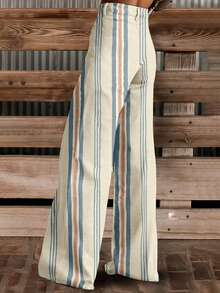 Striped High Waisted Wide Leg Pants Women Casual Loose Fit Long Trousers Fashion Summer Pant Style - Màu hỗn hợp - Xem 2
