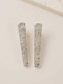 2pcs Crystal Rhinestone Invisible Hair Clips, Suitable For Festivals, Daily Wear, And Parties - Silver - View 2