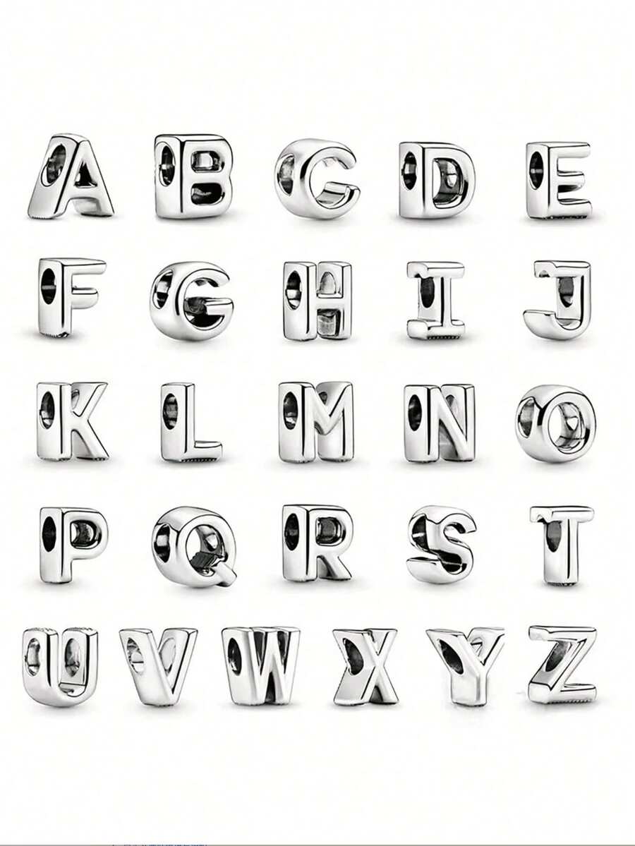 1 件装时尚 26 字母串珠，适合女士手链、手镯 DIY 首饰制作，周年纪念礼物，精美女士首饰 - 銀色 - 查看 1