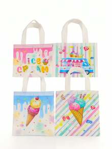 4pcs/Set Non-Woven Ice Cream Themed Reusable Bags, Sweet And Energetic, Suitable For Birthday And Summer Parties, And Practical, Fashionable For Outdoor Storage - View 3