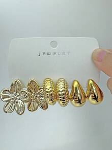 6-18件套时尚女士金色圈形耳环，海星造型粗耳环，适合日常、节日、派对佩戴，轻盈CCB材质，女士耳环套装 - 彩色 - 查看 5