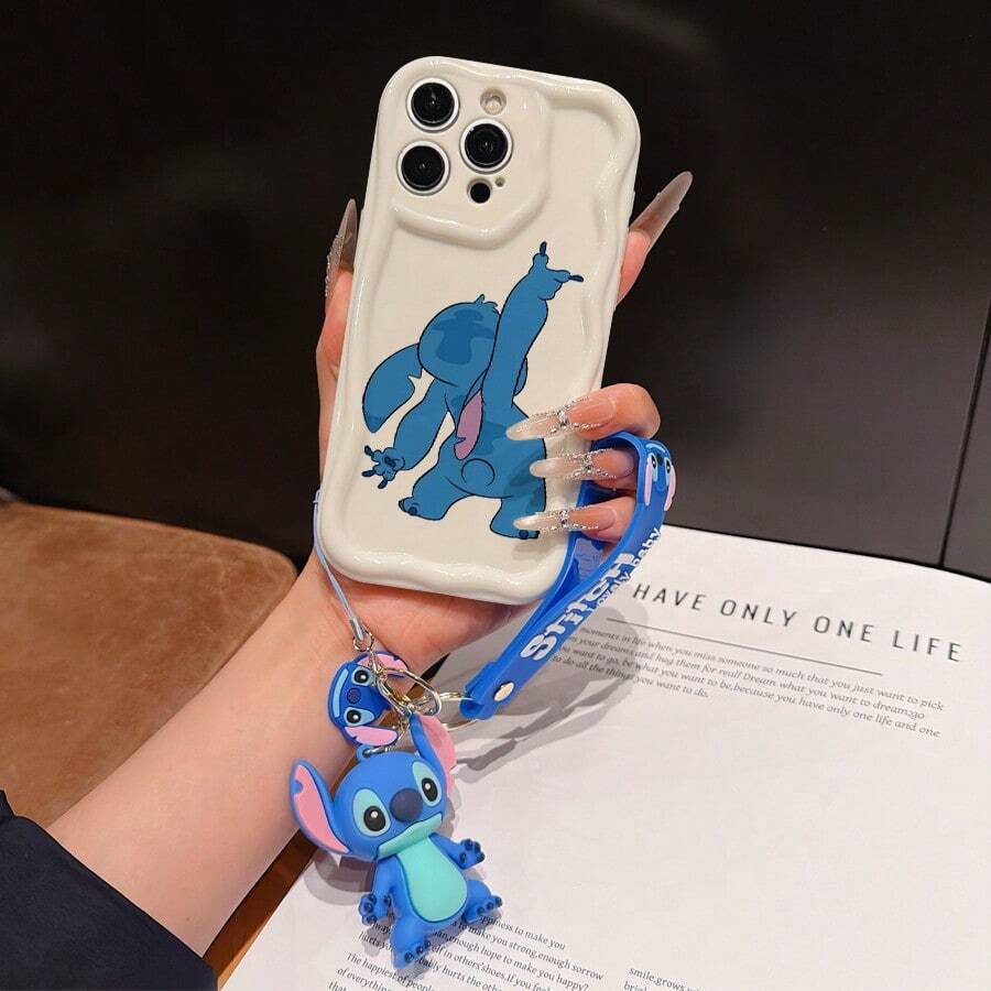 Disney Has Authorized, Phone Case - Chain Set, The Stitch Lilo & Stitch Phone Case Plus A Silicone 3D Or Fluffy Style Stitch Bracelet With Metallic Ring Removable Bracelet, Stitch And Angel Pattern, Compatible With Iphone 17/16/15/14/13/12/11/XS/XR/X Plus Pro Max, Wavy Design Phone Case For Girl, A Stylish Cartoon Summer Phone Case, The Perfect Gift Choice, Phone Protection, Durable Phone Cover, Great Gift For Friends And Family - Màu trắng kiểu A - Xem 1