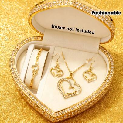 4pcs Cubic Zirconia Heart Shaped Jewelry Set, Elegant Necklace, Fashion Accessories Gift For Valentine's Day, Mother's Day