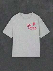 Summer1pcs Women's Double-Sided Printing Von Dutchh Heart Logo With Key And Year 1999 Fabric Soft & Skin-Friendly Unisex Style Gifts For Spring Festival, Valentine's Day, St. Patrick's Day & World Cup-Van Dutch Dragon Print Women T Shirt Classic Americana Style Graphic Tee,Summer Fits,Vacation Fits Women,Summer Fits For Women,Spring Fits For Women,Summer Tops,St Pattys Day Fit,Easter Fit WomenLoose And Comfortabletops For Women - Xám - Xem 2
