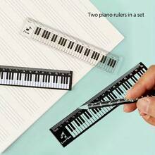 2pcs/Set Music Note Ruler, Creative Musical Themed Ruler, Piano Keyboard Ruler, Cute Music Note Decor Ruler, Ideal Gift For Music Lovers, Black & White Piano Key Ruler, Pentagram Scale Ruler, Useful Office Supply, Music Teacher Award - Black and White Ruler - View 4