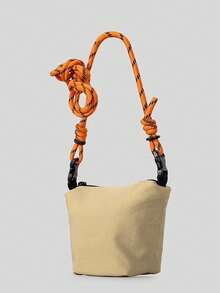 New Minimalist Elegant Phone Bag With Climbing Rope Shoulder Strap, Lightweight Nylon Bucket Crossbody Bag, Casual Versatile - Khaki - View 4