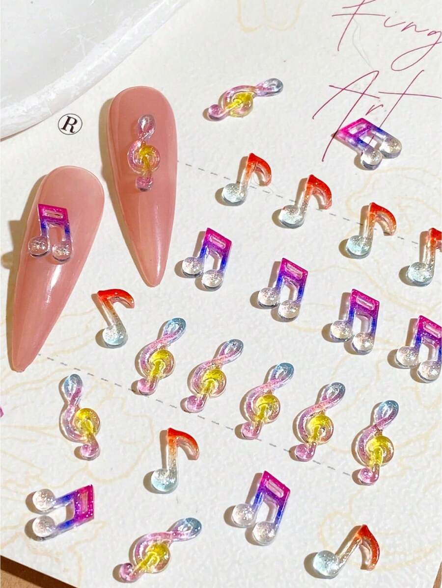 60pcs Glitter Guitar Shaped Resin Decorations, Multi-Size Colorful Embellishments Suitable For Nail Art And DIY Crafts - Multicolor - View 1