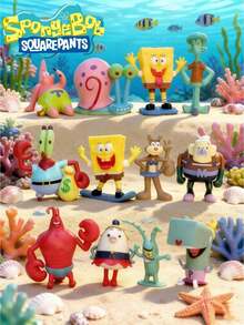 SpongeBob SquarePants 12件套比基尼海滩居民角色手办，可爱卡通风格，包含他和他的朋友们，适合作为生日礼物、家居装饰、汽车装饰、派对装饰、蛋糕装饰，随机发货 - A - 查看 1