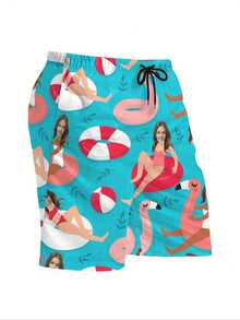 Customizable Men's Printed Shorts, Featuring Tropical Flamingo And Palm Tree Patterns, Perfect For Beach, And Also A Wonderful Summer Gift. - Multicolor - View 5