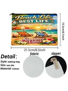 海滩生活夏季印花化妆包，热带海岸主题便携式拉链收纳袋 - 彩色 - 查看 6