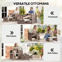 Outsunny 5 Piece Patio Furniture Set, Wicker Patio Chairs With Ottomans, 2-Tier Glass Coffee Table, Cushions, Outdoor Furniture Conversation Set For Balcony, Brown/Cream White - 棕色 - 查看 4