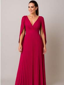 Long Pleated V-Neck Dress, Perfect For Bridesmaids, Weddings, Graduations, And Parties - 粉紅色的. - 查看 1