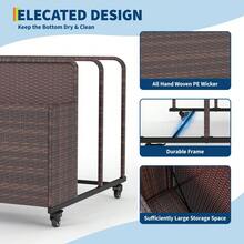 Organizador de almacenamiento para flotadores y juguetes de piscina de gran capacidad – Mimbre de ratán PE, ruedas giratorias, impermeable y resistente a los rayos UV, doble reposabrazos – Uso exterior para piscina, patio, terraza – Negro - marrón rojizo - Ver 5