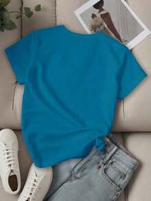 Envío gratis, entrega local enéxico, entrega en 4 días.Camiseta de mujer con estampado, eslogan y letras, manga corta y cuello redondo LOS ANGELES para ropa de Año Nuevo, camisetas gráficas para mujer. - Agua verde azul - Ver 4