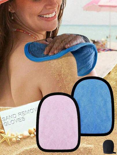 1 Set Beach Sand Removal Gloves, Sand Removal Bag, Includes Bath Gloves, Double-Sided Gloves, Suitable For SPA, Massage And Body Exfoliation, Perfect For Beach Vacation And Camping. Ergonomic Design, Soft Fabric And Exfoliating Brushed, Convenient For Travel, Beach Accessories, And Essential Cleaning Tool For Camping And Outdoor Activities.