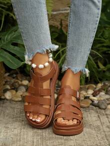 Women's Platform Thick Strap Dark Colored Fashion Sandals,Gladiator Sandals,Summer Sandals - Brown - View 4