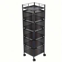 6 Tier Kitchen Rotating Storage Trolley Cart Utility Vegetable Mobile Shelf Rack - Black - View 1