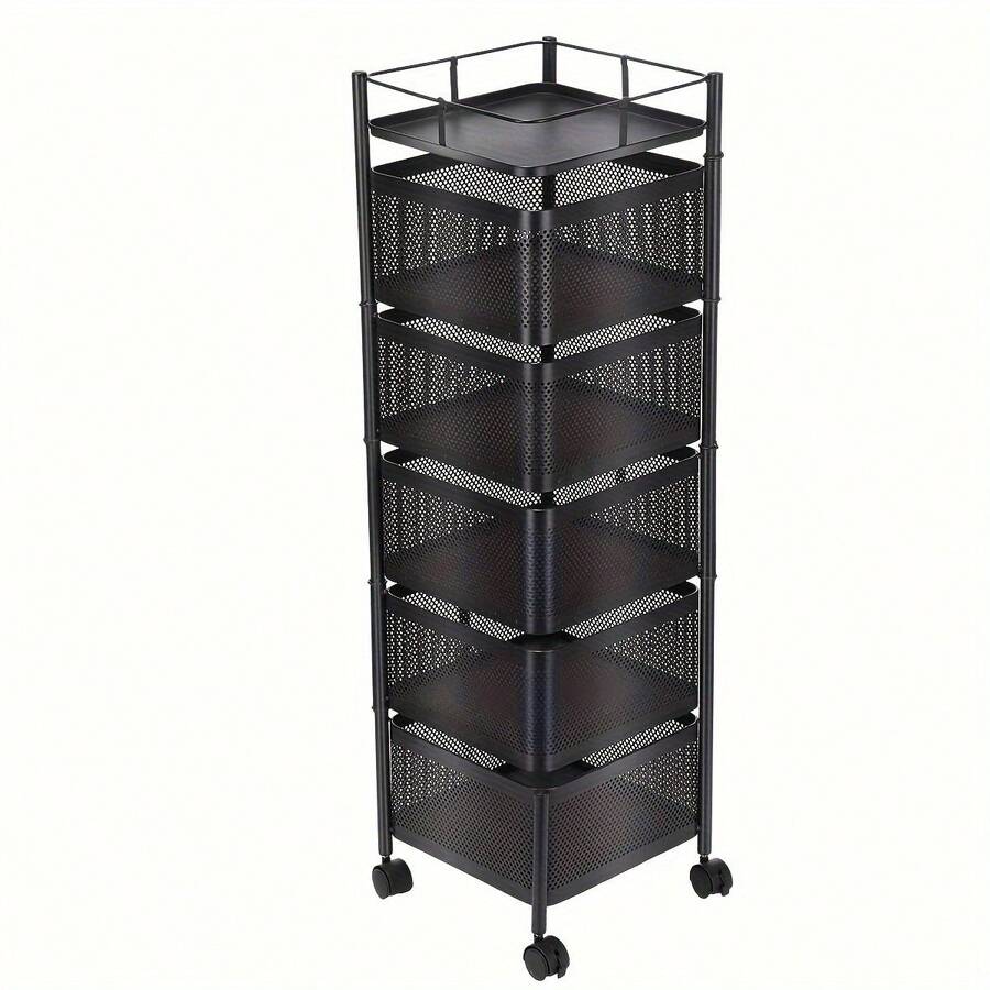 6 Tier Kitchen Rotating Storage Trolley Cart Utility Vegetable Mobile Shelf Rack - Black - View 1