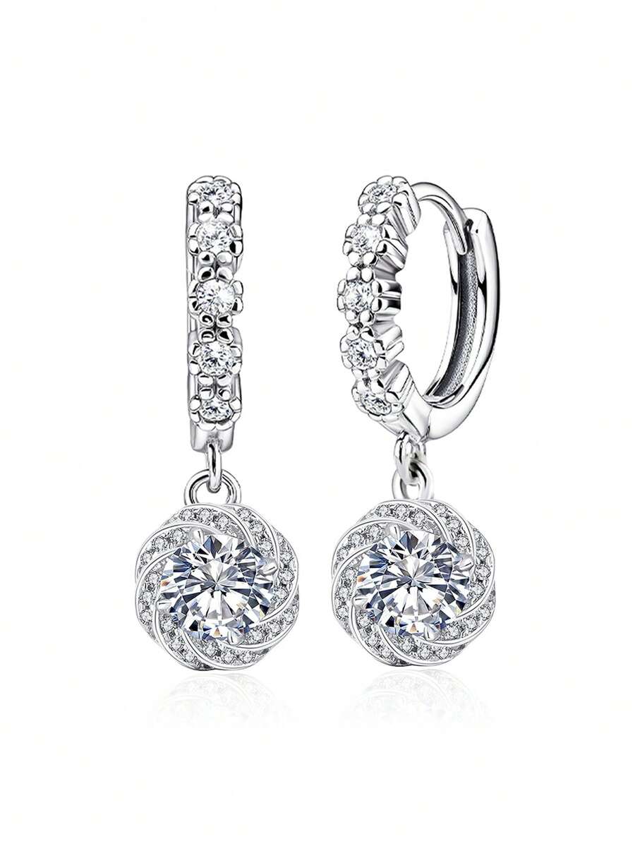 Bông tai bạc 925 không gây dị ứng, đính đá Cubic Zirconia hình hoa, thiết kế tối giản tinh tế, phù hợp để đeo hàng ngày, quà tặng sinh nhật. - Bạc - Xem 1
