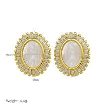 1 Đôi bông tai đính đá CZ hình bầu dục, mạ vàng 18K, làm từ vỏ sò, kiểu dáng thanh lịch, hình Đức Mẹ Đồng Trinh, thích hợp làm quà tặng cho phụ nữ. - hình bầu dục - Xem 3
