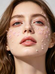 1pc 5D Stereoscopic Sakura Face Sticker, European And American Style Makeup Decoration With Pearl, Youthful And Gentle Atmosphere, Y2K, Face Glitter, Carnival, Face Decor,Concert Look,Face Gems - Multicolor - View 4