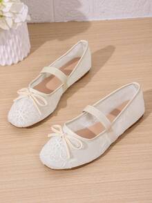 Giày bệt slip-on kiểu dáng thanh lịch mới, chất liệu lưới rỗng, thắt nơ, màu be (kiểu dáng bất đối xứng). - Màu be - Xem 9