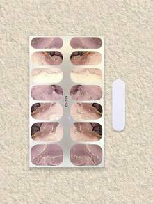 Step Into The World Of Convenience 1 Sheet 14 Tips Medium Sized Artificial Natural Nails Sticker Shimmering Sky Nail Wraps For Style Changers - Maroon - View 2