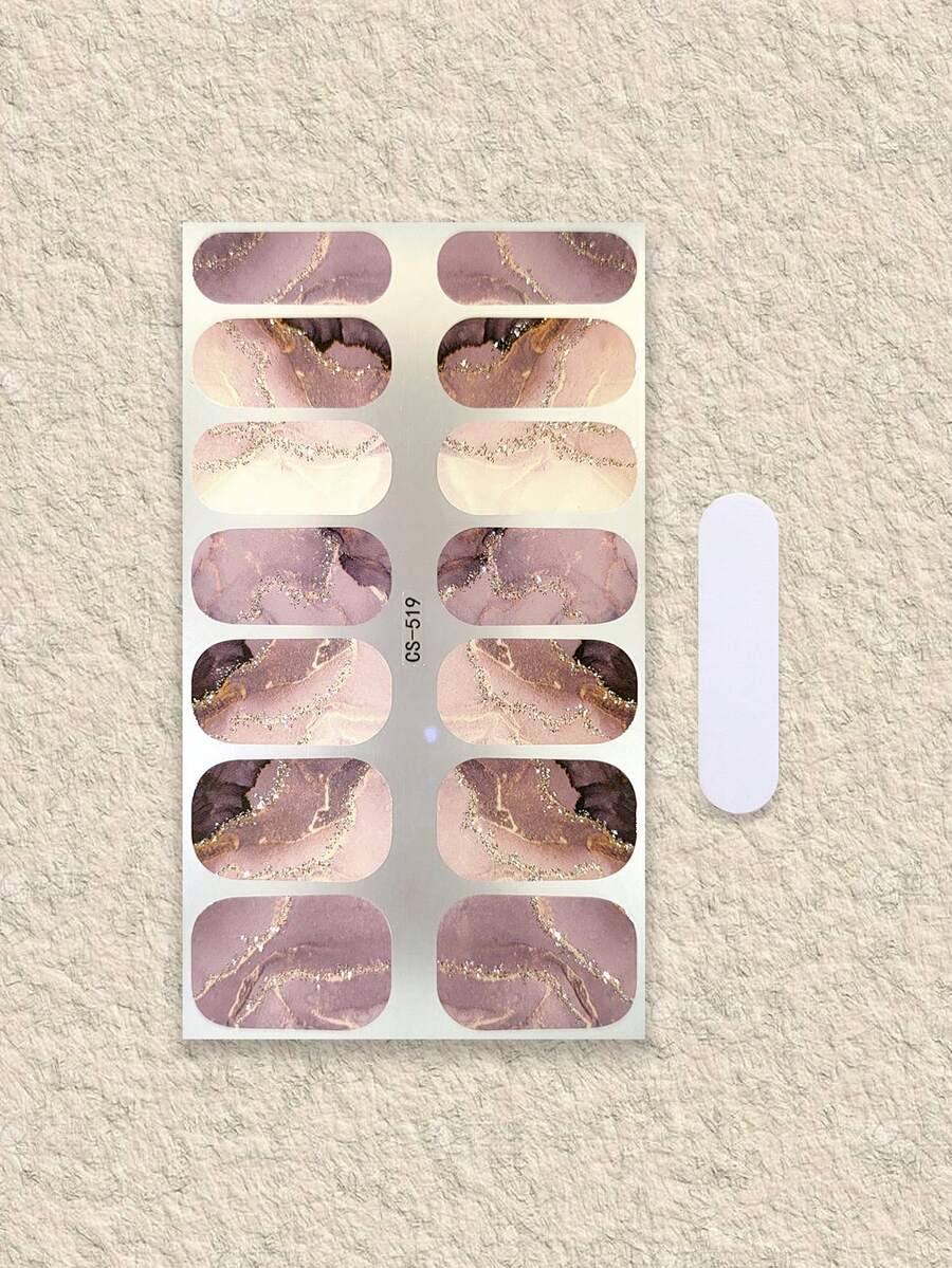 1 Sheet 14pcs Medium Size Artificial Natural Shiny Sky Nail Stickers, Fashionable Convenient Nail Art - Maroon - View 1