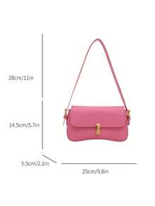 New Fashion Solid Color Metal Decor Shoulder Bag, Versatile Minimalist Elegant Ladies Handbag, Suitable For Shopping, Wallet, Young Women, College Students, Newlyweds, Office Ladies. Ideal For Office, School, Work, Business, Outdoor Activities, Travel And Outings. - Pink - View 7