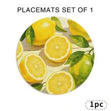 A Circular Placemat With Fresh Lemon And Green Leaves As Patterns, Suitable For Use In Spring, Summer, Autumn, And Winter. It Adopts A Multi-Color Pattern Design And Is Woven From 100% Polyester Fiber. The Size Is 15 * 15 Inches And Can Be Machine Washed With Polyester Placemats. - Multicolor - View 15
