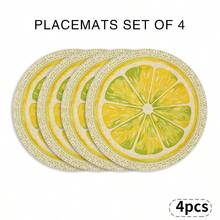 A Circular Placemat With Fresh Lemon Slices And Lace Patterns, Suitable For Use In Spring, Summer, Autumn, And Winter. It Adopts A Multi-Color Pattern Design And Is Woven From 100% Polyester Fiber. - Multicolor - View 21