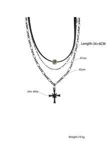 1pc Premium Vintage Distressed Cross Necklace Choker Collar Dark Punk Style Clavicle Chain For Women Daily Wear - Black - View 6