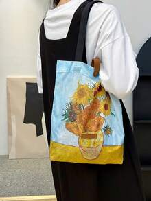 梵高大容量印花手提包，星夜夏季单肩包，杏花图案单肩手提包 - 彩色 - 查看 9