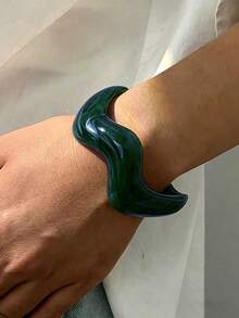 1pc/3pcs Retro Minimalist Wavy Acrylic & CCB Material Bangle Bracelet, Versatile Daily Wear, Stackable, Perfect Gift Choice - Multicolor - View 2