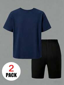 2 Stück/Set Mädchen süßes, niedliches Schleife T-Shirt + Shorts, weicher, angenehmer Stoff, Sommer Schule Alltags 2-teiliges Set für Teenager - Verschiedenfarbig - Übersicht 4