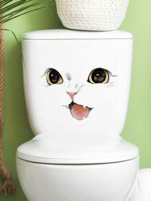 1pc Cartoon Cat Expression Toilet Sticker, Bathroom Toilet Lid Decorative Wall Decal - Cat Yazai 01 - View 4