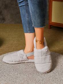 Pantuflas unisex de unicolor simple, pantuflas planas de espuma de memoria para interiores - Anticaída y gris - Ver 3