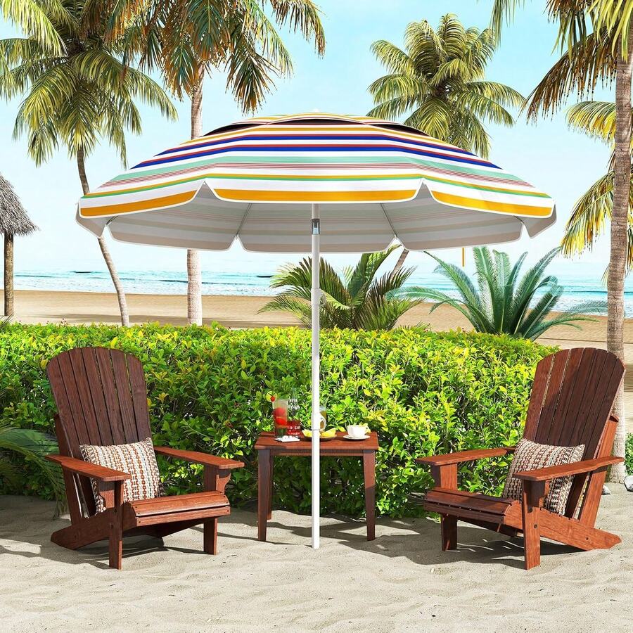 6.5 FT Beach Umbrella, UPF50+ Portable Outdoor Table Umbrella For Sand With Tilt Adjustment, Sand Anchor, Carrying Bag For Patio Deck Pool Backyard (Rainbow,6.5FT) - 彩虹 - 查看 1