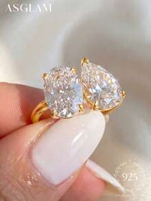 1 chiếc nhẫn bạc 925 mạ vàng và đính đá Cubic Zirconia trắng, thanh lịch và thời trang, thích hợp làm quà tặng kỷ niệm/sinh nhật. - Vàng - Xem 6