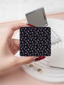 1pc Countryside British Style Ditsy Floral Foldable Compact Mirror, Lightweight Portable PU Leather Suitable For All Occasions, Featuring Delicate Floral Prints Such As Rose, Lily, Sunflower, Peony - Multicolor - View 13