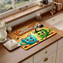 1pc Super Absorbent Quick Dry Non-Slip Kitchen Mat - Dish Drying Mat With Non-Slip Base, Suitable For Coffee Bar, Dining Table - Easy Clean Surface And Fast Drying Design, Fits Modern Or Traditional Kitchen, Coffee Bar Accessories, Stylish Home Decor - Good Morning Coffee - View 13
