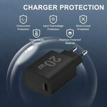 20W Phone Charger Adapter, 20W USB-C Fast Charging Power Adapter, Compatible With IPhone 15 Pro Max/15 Pro/15/14/13/12/11 And Pixel 8, Single C-Type Port Design - (Black) - EU C Type Plug(220-240V) - View 6