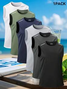 Tank Top Olahraga Pria Ringan, Bernapas, dan Cepat Kering, Rompi Kebugaran Penyerap Keringat dengan Cetakan Reflektif, Cocok untuk Lari, Latihan di Gym, dan Pakaian Musim Panas - Hitam - View 2