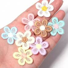 20pcs/Pack Dual-Color 5-Petal Flower Fabric Patch 2.7cm Colorful Grid Embroidery Applique For Clothing, Shoes, Hats, Hair Accessories, Hair Clips, Fabric Craft DIY Decoration - Five-petal Flower Appliqué - View 3