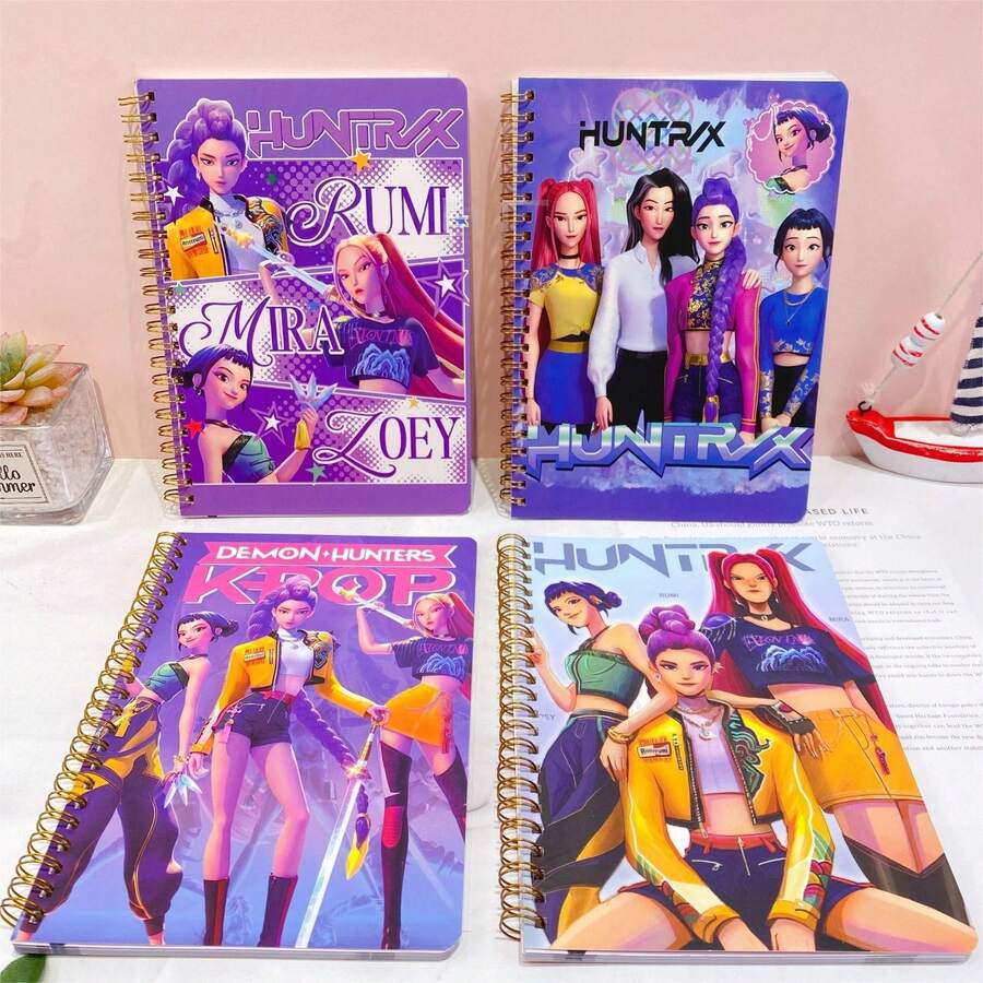 1 Peça Novo Caderno de Estudante Criativo Estilo Coreano Caçador de Bruxas A5, Páginas Coloridas Pautadas, Design Aleatório - Multicolorido - Visão 1