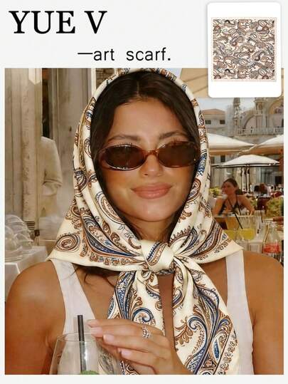 1条美式复古风格装饰方巾 - 佩斯利花纹艺术设计印花领巾，适合专业场合，也可作休闲头巾，适用于商务会议/休闲旅行/节日派对等。