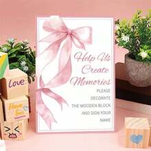 Pink Bow Baby Shower Game Sign Set, Pink Bow Party Decorations, Includes Game Signs, Blank Wooden Blocks And Colored Pens, For Designing Your Baby Shower Games, Suitable For Baby Shower Games And Gender Reveal Party Supplies. - Pink Bow-themed Wooden Block Game Set - View 6